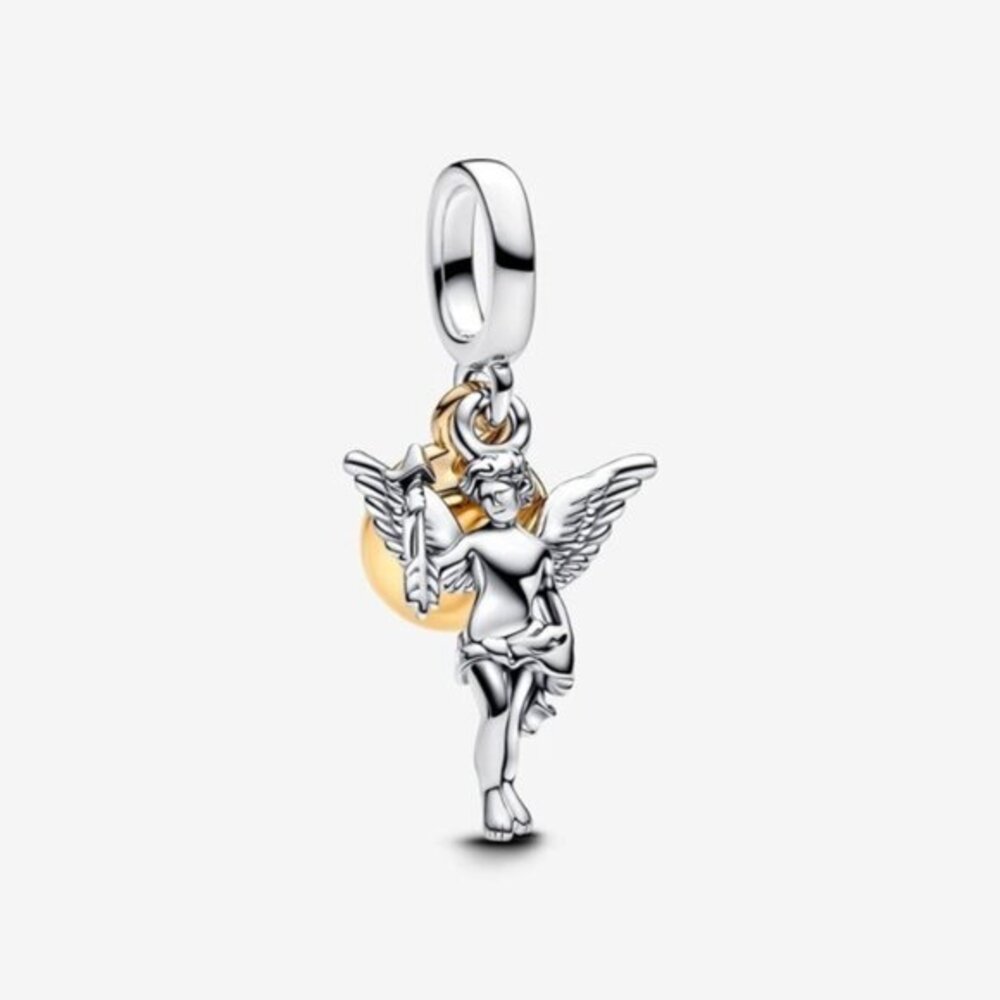 Pandora Silver Angel Dangle Charm with Gold Accent